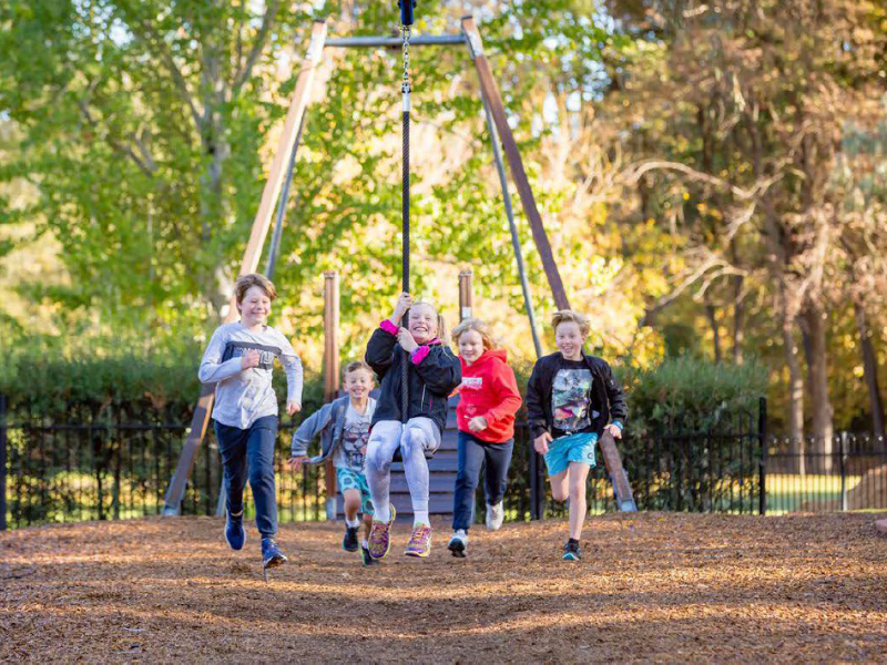 Oddies Creek swing Children playing on a flying fox