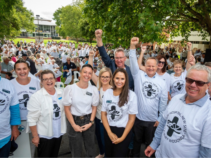 Councillors gathered to advocate for new single-site hospital